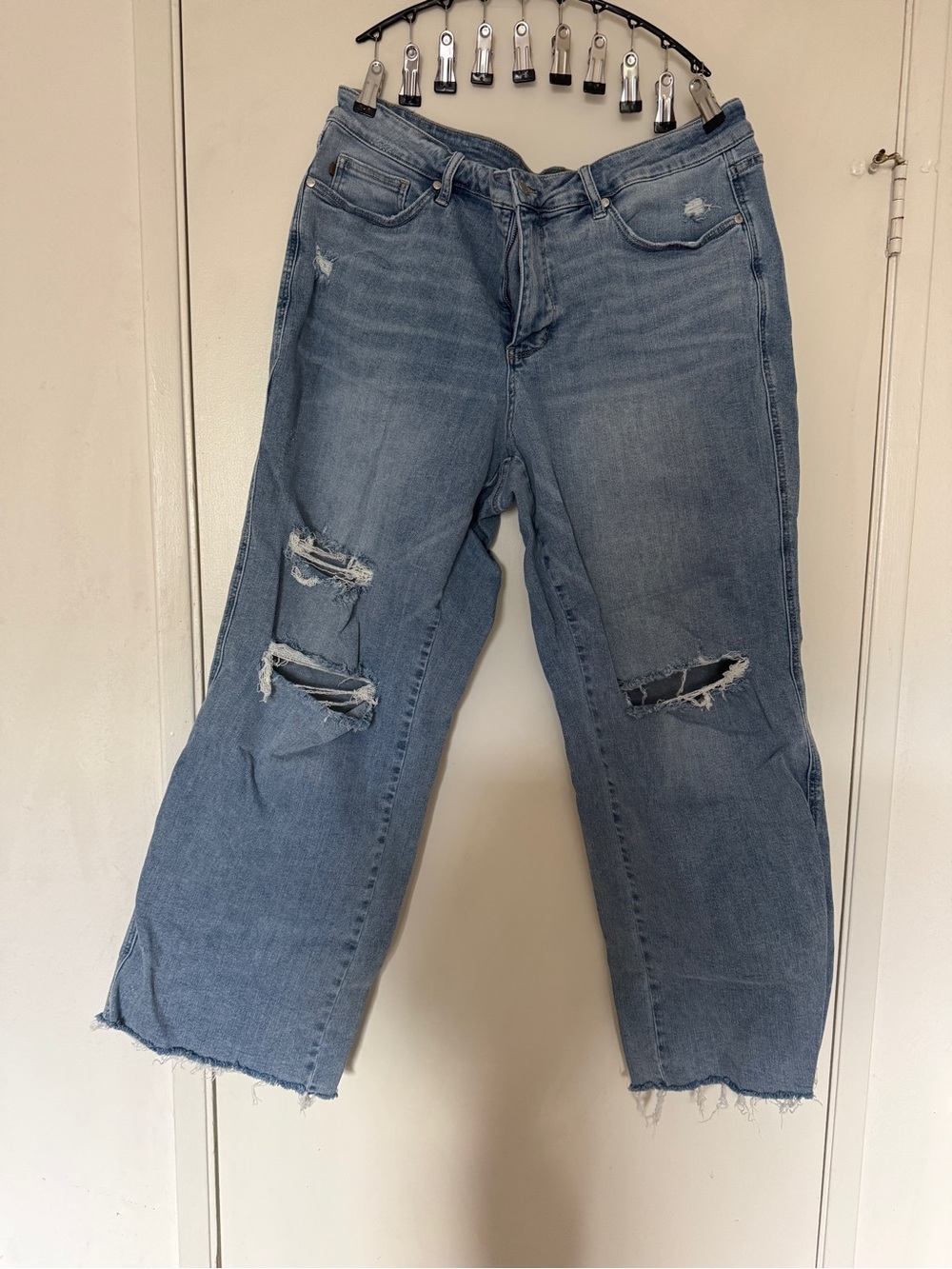 Judy Blue Distressed Wide-Leg Jeans in Light Blue